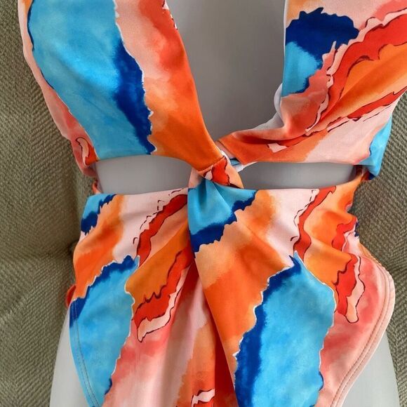NEW SHEIN One Piece Swimsuit Orange Blue Abstract Pattern 4XL - Picture 2 of 6